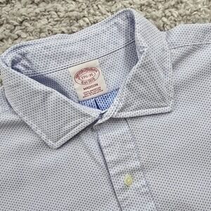 Brooks Brothers 1818 Madison Mens Shirt 17.5/35 White Blue Geometric Long Sleeve